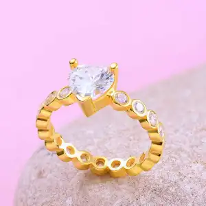 Gümüş Gold Kalpli Kadın Yüzük