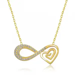 Gümüş Gold Kalpli Sonsuzluk Kolye