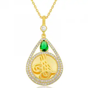 Gümüş Gold Kaplama Damla Tuğralı Kadın Kolye