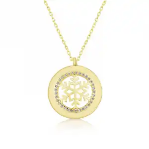 Gümüş Gold Kar Tanesi Bayan Kolye