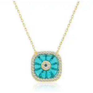 Gümüş Gold Kare Camgöz Nazar Bayan Kolye