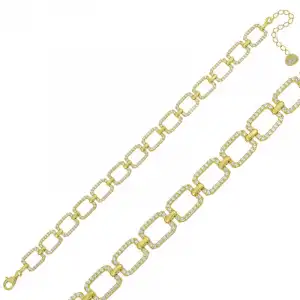 Gümüş Gold Kare Taşlı Bayan Bileklik