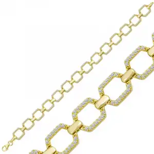Gümüş Gold Kare Taşlı Kadın Bileklik