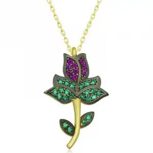 Gümüş Gold Lale Kadın Kolye