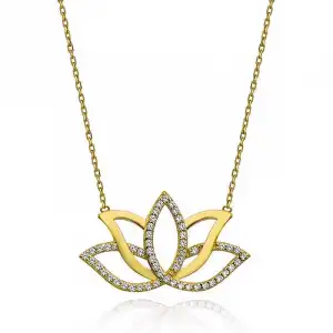Gümüş Gold Lotus Çiçeği Kadın Kolye