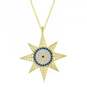 Gümüş Gold Nazarlı Kutup Yıldızı Kadın Kolye