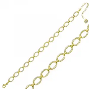 Gümüş Gold Oval Taşlı Bayan Bileklik