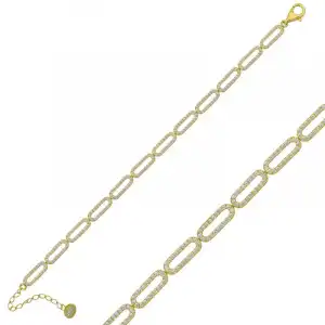 Gümüş Gold Oval Taşlı Bayan Bileklik