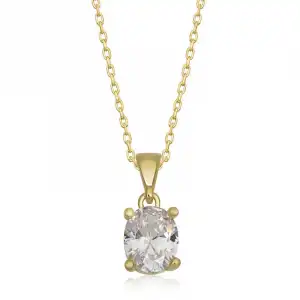 Gümüş Gold Oval Zirkon Taşlı Kadın Kolye