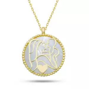 Gümüş Gold Sedef Taşlı Anne Çocuk Sevgisi Kolye