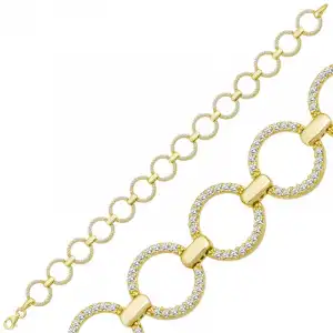 Gümüş Gold Yuvarlak Taşlı Kadın Bileklik