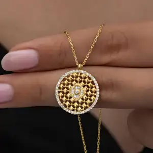 Gümüş Gold Zirkon Taşlı Çiçek Kadın Kolye