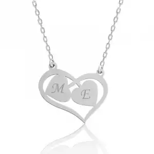 Gümüş Harfli Birleşen Kalpler Kişiye Özel Kolye