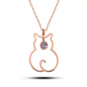 Gümüş Haziran Ayı Doğum Taşı Kedi Kadın Kolye