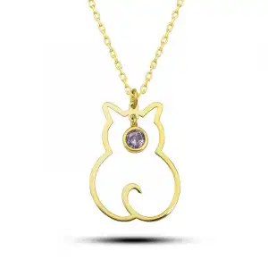Gümüş Haziran Ayı Doğum Taşı Kedi Kadın Kolye