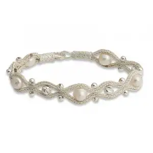 Gümüş İnci Kazaziye Örgü Bileklik
