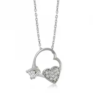 Gümüş Kalp Tek Taş Bayan Kolye