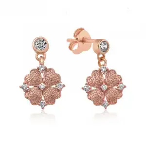 Gümüş Kalp Yapraklı Çiçek Küpe