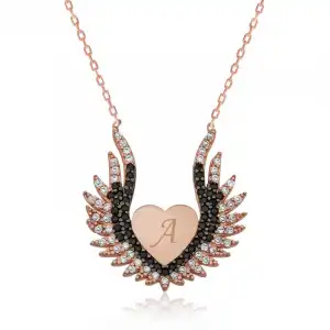 Gümüş Kalpli Melek Kanadı Bayan Kolye