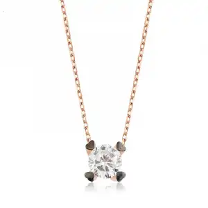 Gümüş Kalpli Tek Taş Bayan Kolye