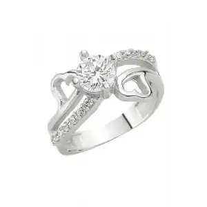 Gümüş Kalpli Tek Taş Bayan Yüzük