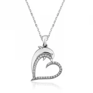 Gümüş Kalpli Yunus Balığı Bayan Kolye