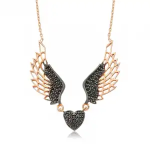 Gümüş Kanatlı Kalp Bayan Kolye