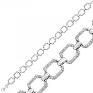 Gümüş Kare Taşlı Kadın Bileklik