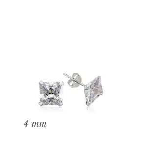Gümüş Kare Tek Taş Zirkon Küpe - 4 Mm