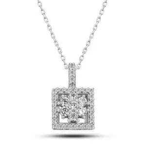 Gümüş Kare Zirkon Taşlı Kadın Kolye