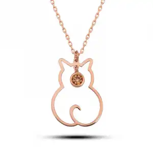 Gümüş Kasım Ayı Doğum Taşı Kedi Kadın Kolye