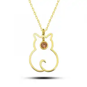 Gümüş Kasım Ayı Doğum Taşı Kedi Kadın Kolye