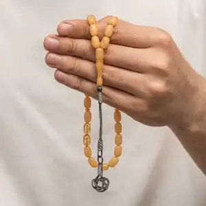 Gümüş Kazaz Püsküllü Sıkma Kehribar Tesbih