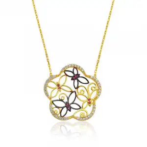 Gümüş Kelebek Çiçeği Bayan Kolye