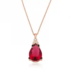 Gümüş Kırmızı Topaz Damla Kolye