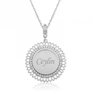 Gümüş Kişiye Özel Taşlı Plaka Kolye