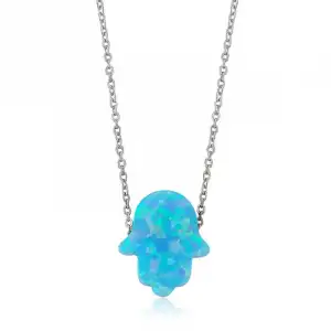 Gümüş Mavi Opal Fatma Eli Bayan Kolye