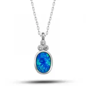 Gümüş Mavi Opal Taşlı Ananas Kadın Kolye