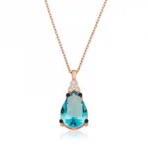 Gümüş Mavi Topaz Damla Bayan Kolye