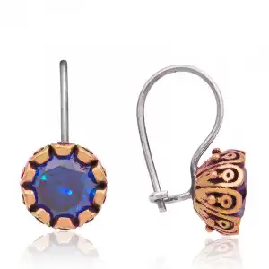 Gümüş Mavi Yuvarlak Otantik Kadın Küpe