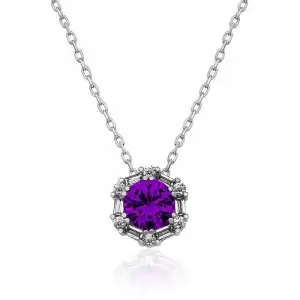 Gümüş Menekşe Moru Baget Taşlı Bayan Kolye