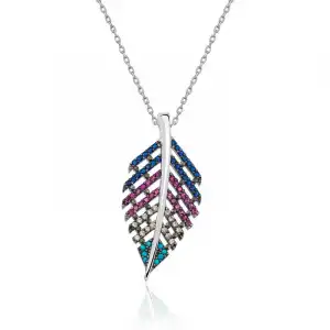 Gümüş Mix Taşlı Yaprak Kolye