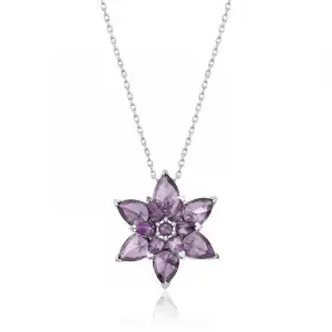 Gümüş Mor Lotus Çiçeği Bayan Kolye