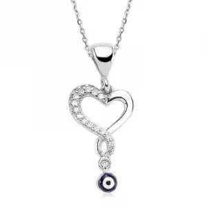 Gümüş Nazarlı Bayan Kalp Kolye