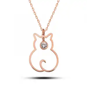 Gümüş Nisan Ayı Doğum Taşı Kedi Kadın Kolye