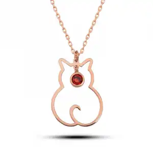 Gümüş Ocak Ayı Doğum Taşı Kedi Kadın Kolye