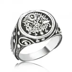 Gümüş Osmanlı Devlet Armalı Erkek Yüzük