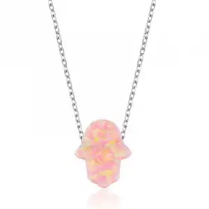 Gümüş Pembe Opal Fatma Ana Eli Bayan Kolye