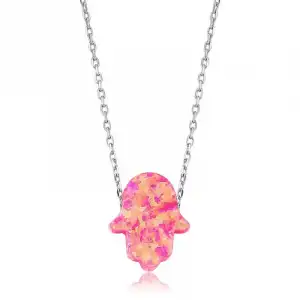 Gümüş Pembe Opal Fatma Eli Bayan Kolye