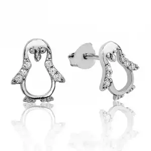 Gümüş Penguen Çivili Küpe